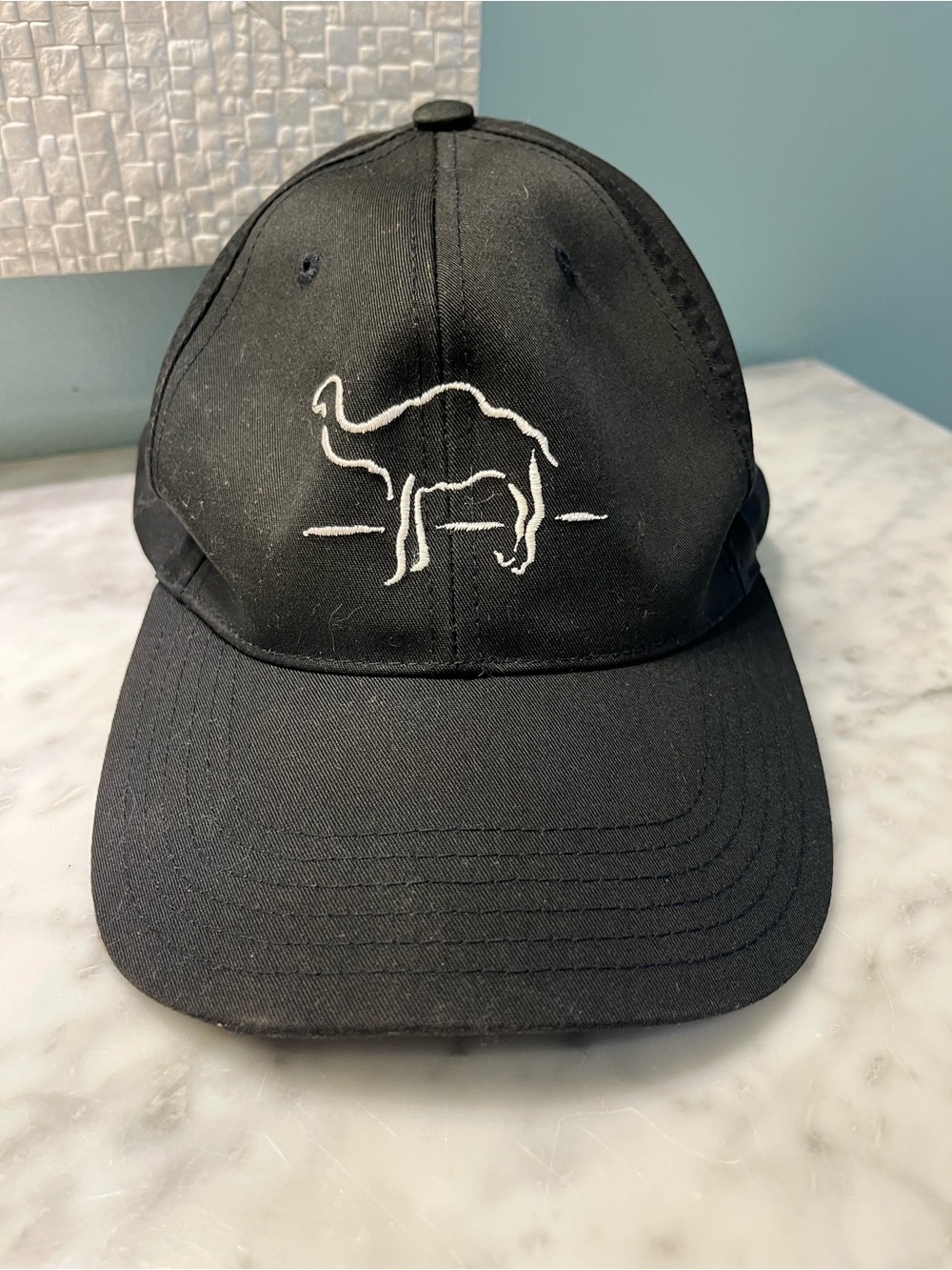 Men's Black Cap with White Camel Embroidery